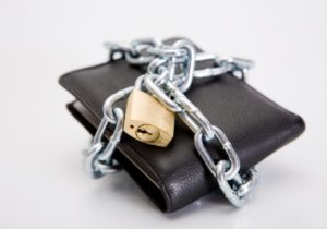 Wallet with chain lock around it